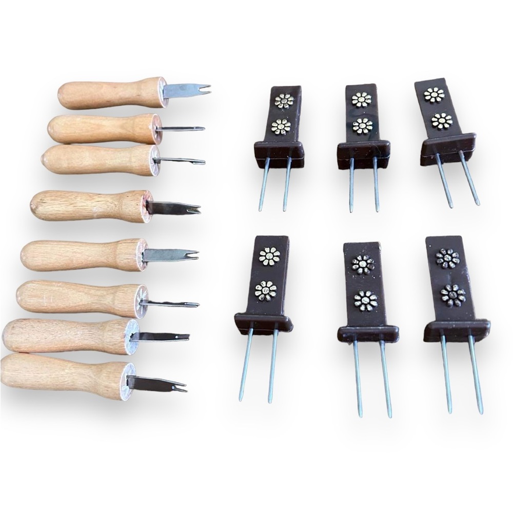 Vintage 1960s 1970's Corn on The Cob Holders Spears LOT of 14 Floral Wooden MCM